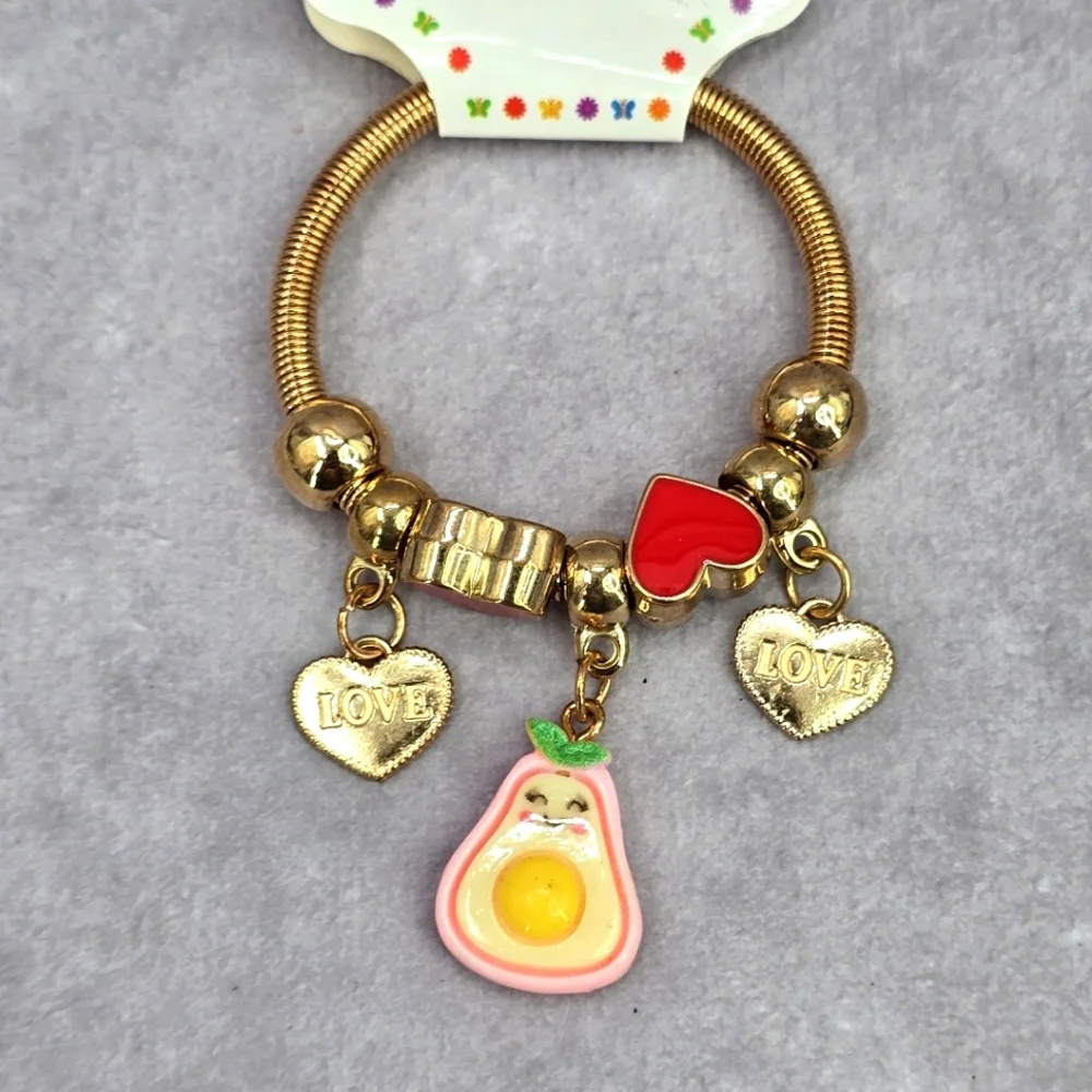 Gold Red‎ Heart Charm Bead Fruit Elastic Fashion Jewelry Bracelet JB2-26